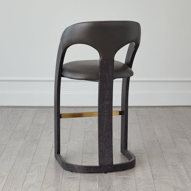 Delia Bar Stool Ebony Cerused Graphite Leather Ashley Childers