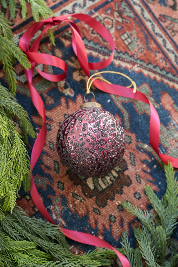 Burgundy Dotted Glass Ball