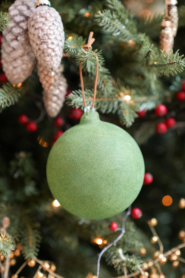 Green Velvet Glass Balls- Set of 2