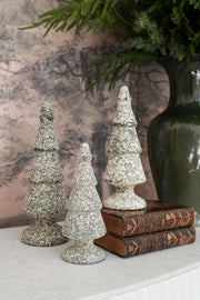 Green & White Speckled Glass Trees