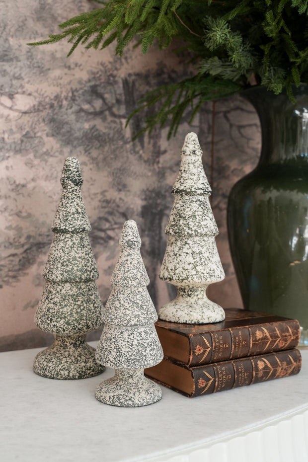 Green & White Speckled Glass Trees