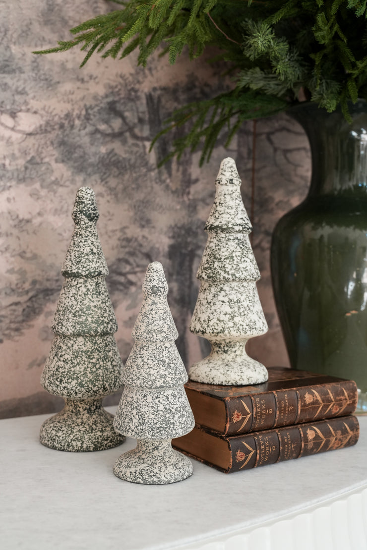 Green & White Speckled Glass Trees