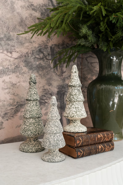 Green & White Speckled Glass Trees