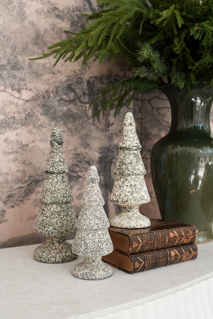 Green & White Speckled Glass Trees