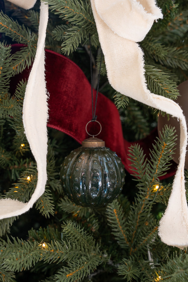 Green Dot Embossed Glass Ornament