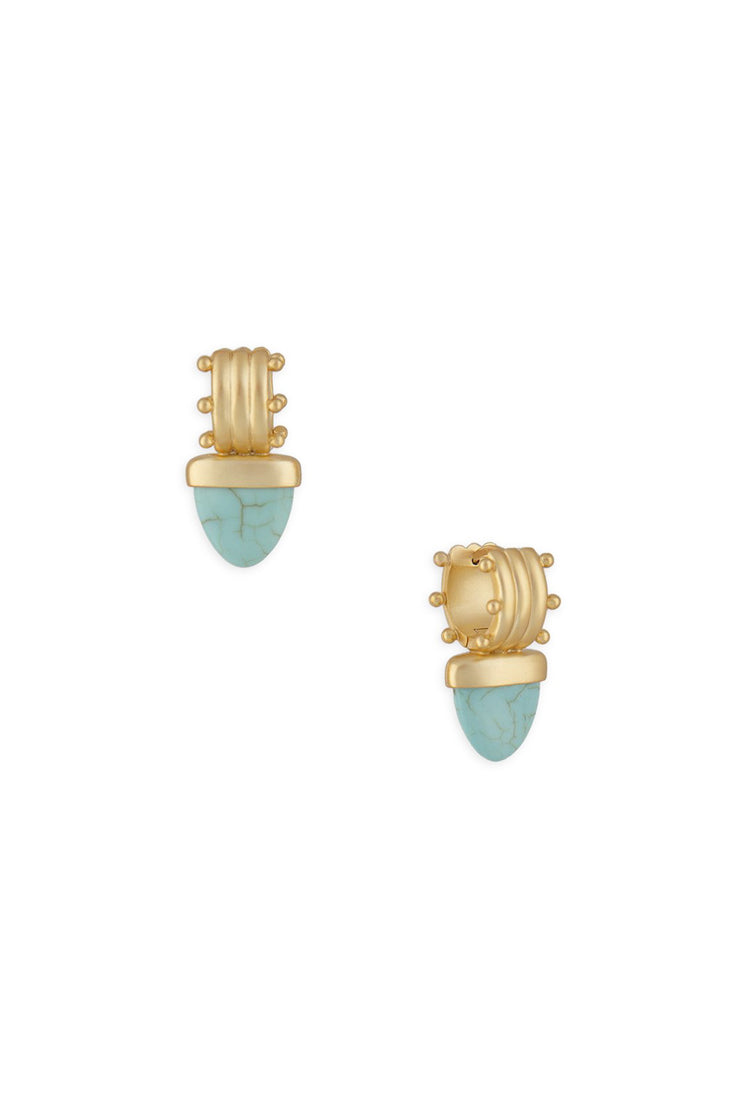 Ashley Childers, Aegean Huggies in matte 18K Gold with Turquoise stones