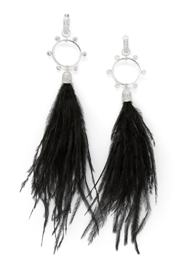 Ashley Childers, Flock Rock Feather and Crystal Earrings, Black
