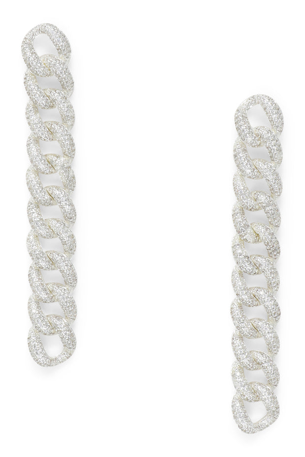 Ashley Childers, Pave Curb Chain Earrings in Silver
