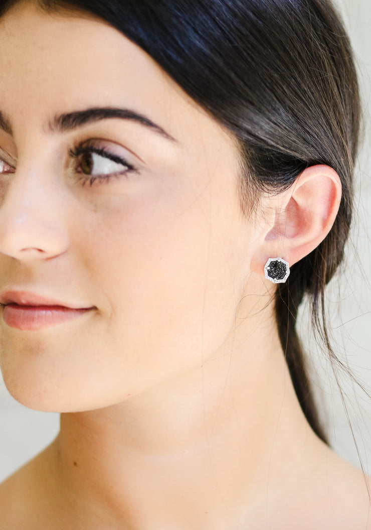 Ashley Childers, Signature Mini Stud Earrings, Black Druzy