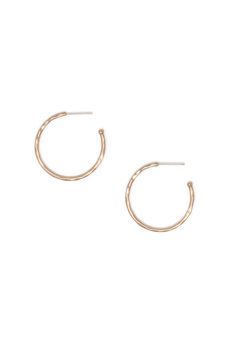 Ashley Childers, Matte Hammered Rose Gold Hoops, Small