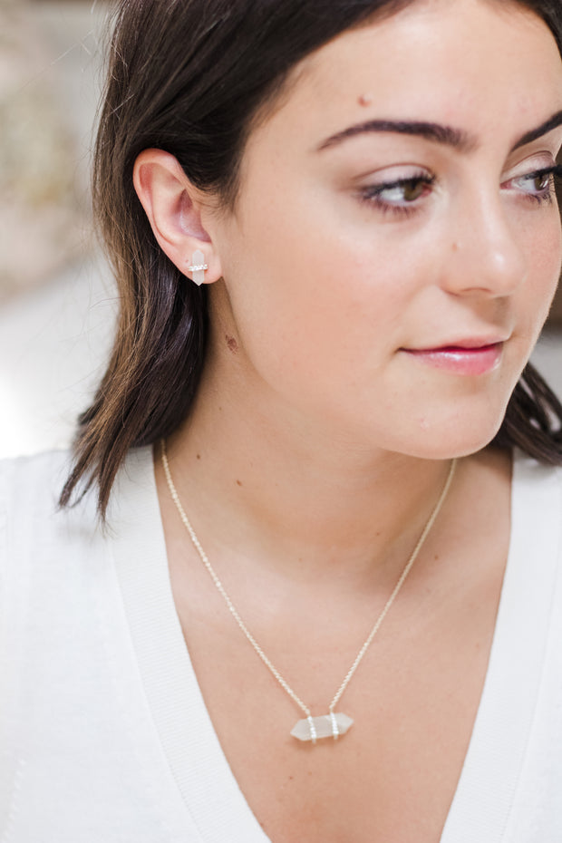 Ashley Childers, Double Point 2 in 1 Earrings, Moon Stone