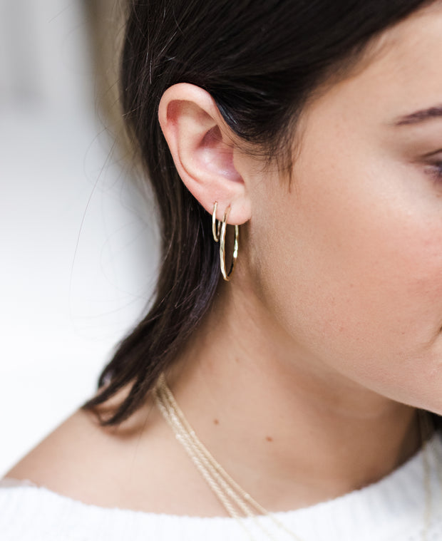 Ashley Childers, Matte Hammered Gold Hoops, Petite