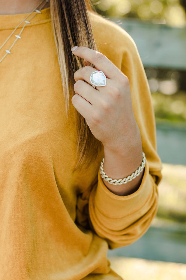 Ashley Childers Geo Mother of Pearl Statement Ring in Ivory