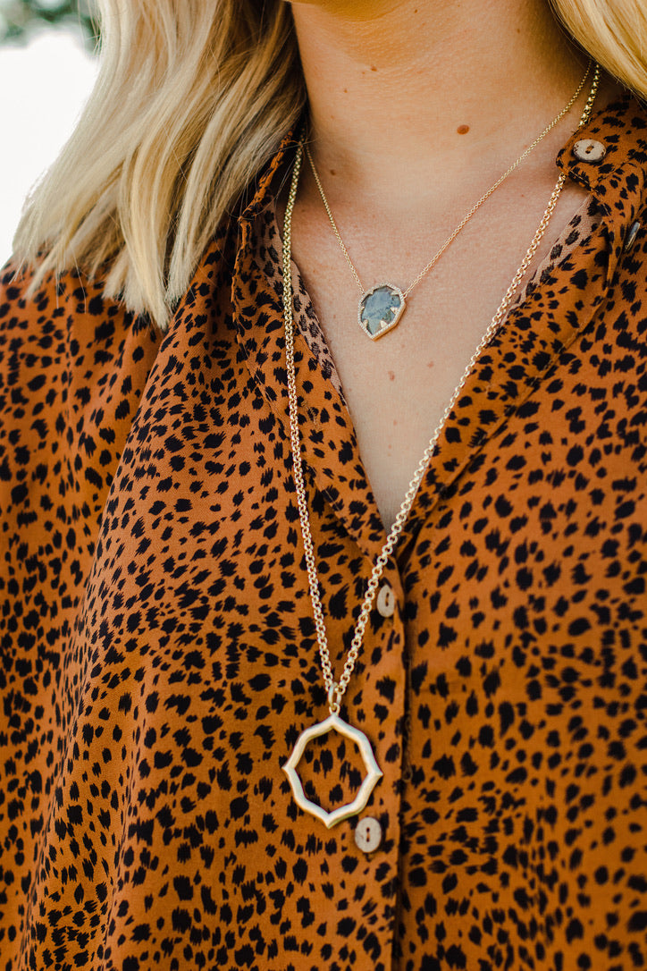Ashley Childers Signature Hammered Pendant Necklace in Gold Long Statement Necklace style