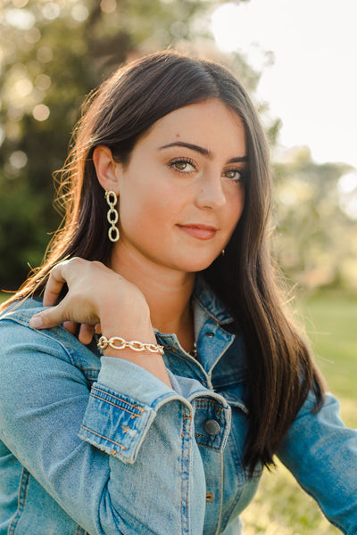 Ashley Childers Classic Gold Link Statement Earrings in hammered matte gold 