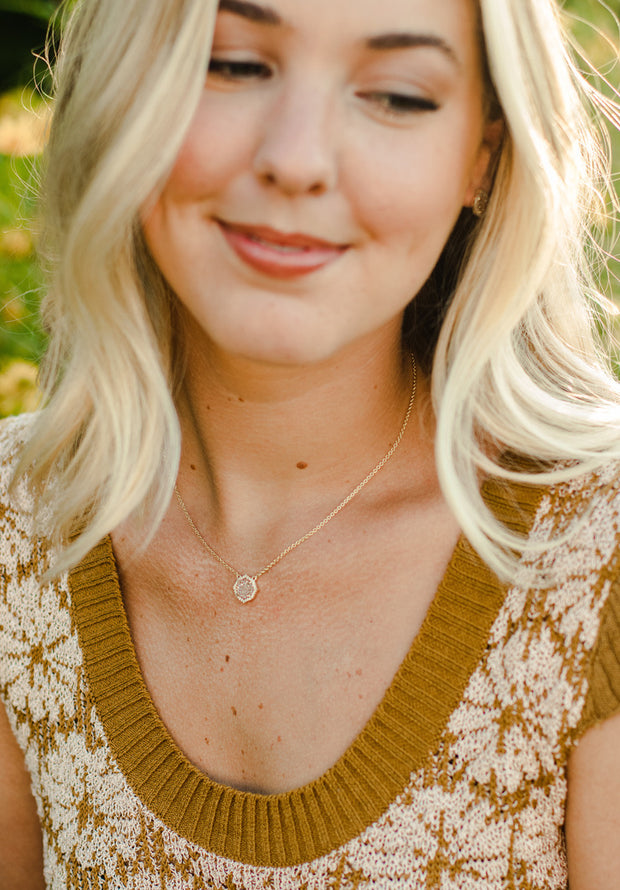 Ashley Childers Signature Mini Earrings and Necklace in Champagne Druzy
