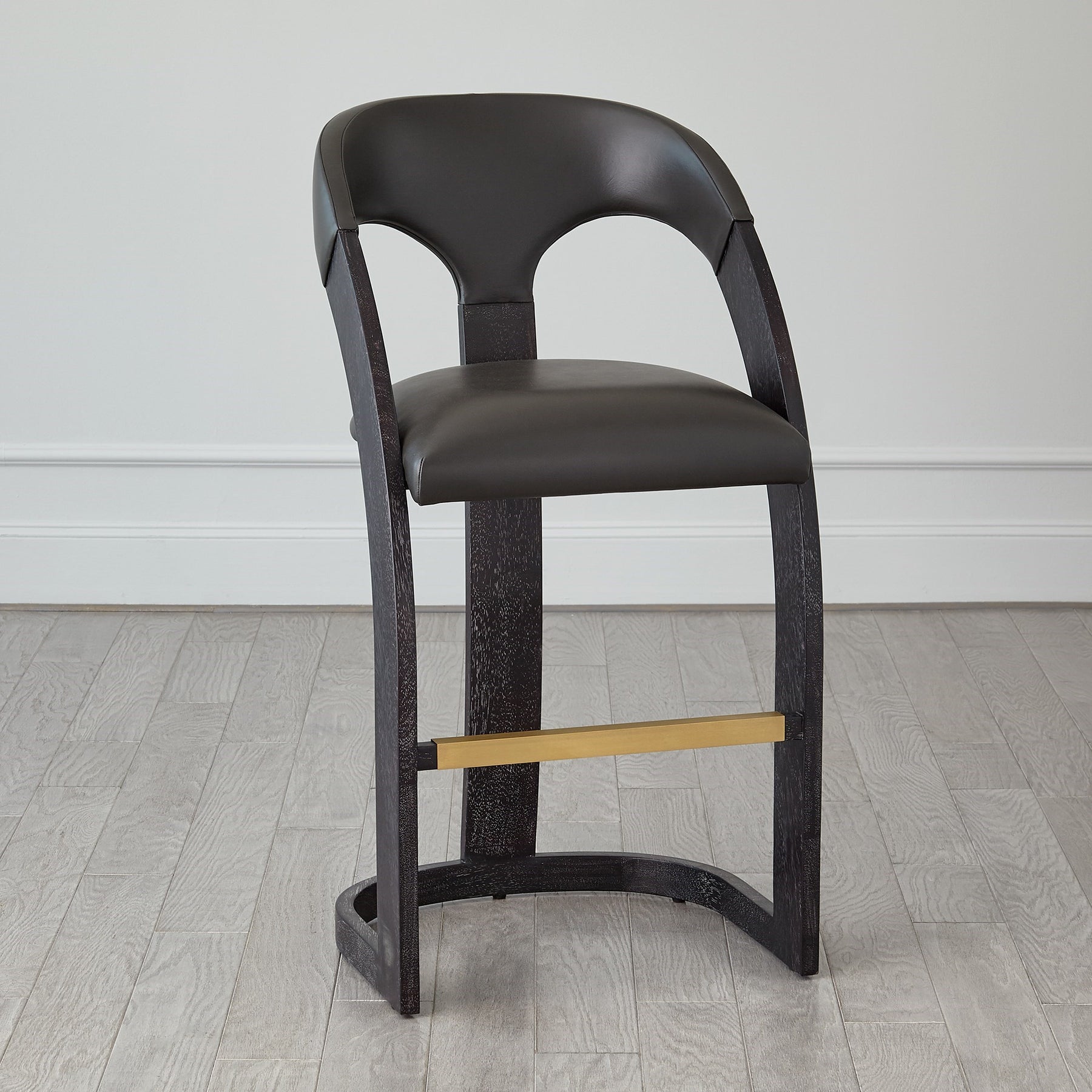 Delia Bar Stool Ebony Cerused Graphite Leather Ashley Childers