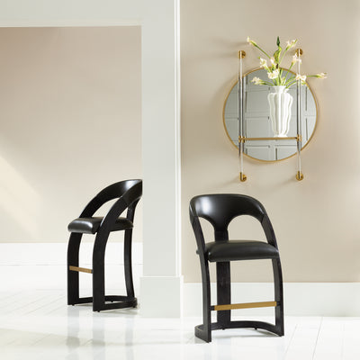 Delia Bar Stool - Ebony Cerused - Graphite Leather